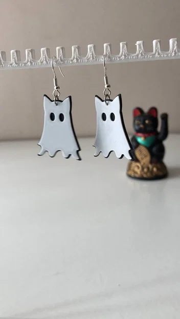 Mặt dây chuyền bông tai Mèo Ma Halloween dễ thương - Image 3