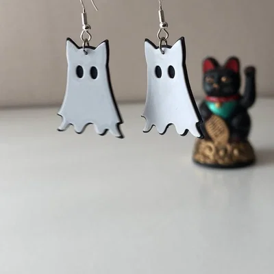 Mặt dây chuyền bông tai Mèo Ma Halloween dễ thương