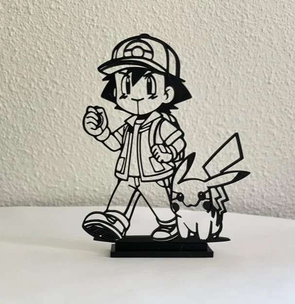 Mô hình trang trí Ash Ketchum và Pikachu 3D Line Art độc đáo - Image 1