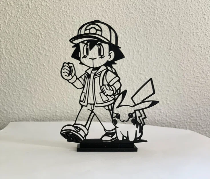 Mô hình trang trí Ash Ketchum và Pikachu 3D Line Art độc đáo - Image 2