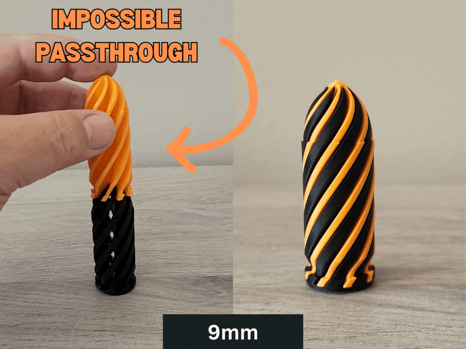 Mô hình đồ chơi 3D đạn 9mm xoắn ốc Impossible Passthrough - Image 1