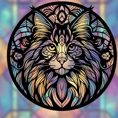 Mandala Maine Coon – Wallart 2D phong cách Stained Glass