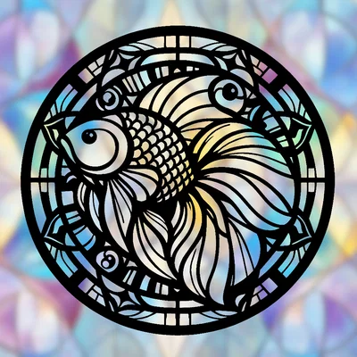 Mandala Cá Vàng – Wallart hình học 2D (Phong cách Stained Glass)
