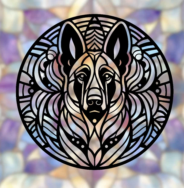 Nghệ thuật Mandala German Shepherd/Malinois (Phong cách kính màu Stained Glass) - Image 1