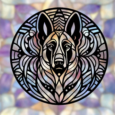 Nghệ thuật Mandala German Shepherd/Malinois (Phong cách kính màu Stained Glass)