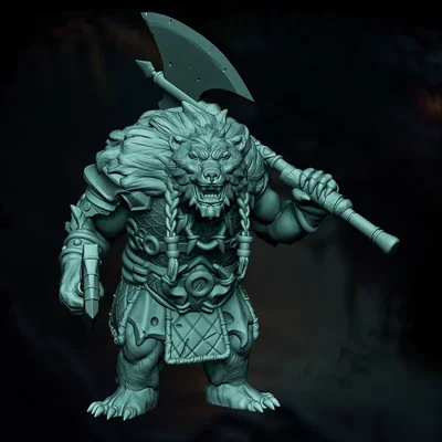 Mô hình in 3D Chiến binh gấu Bearfolk cho game Dungeons & Dragons