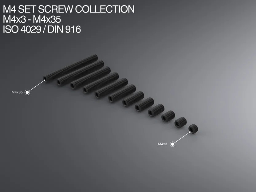 Bộ sưu tập M4 Set Screw M4x3–M4x35 ISO 4029 / DIN 916 - Image 1