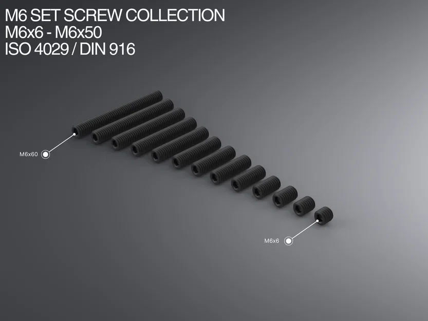 Bộ sưu tập M6 Set Screw M6x6–M6x50 ISO 4029 / DIN 916 - Image 1