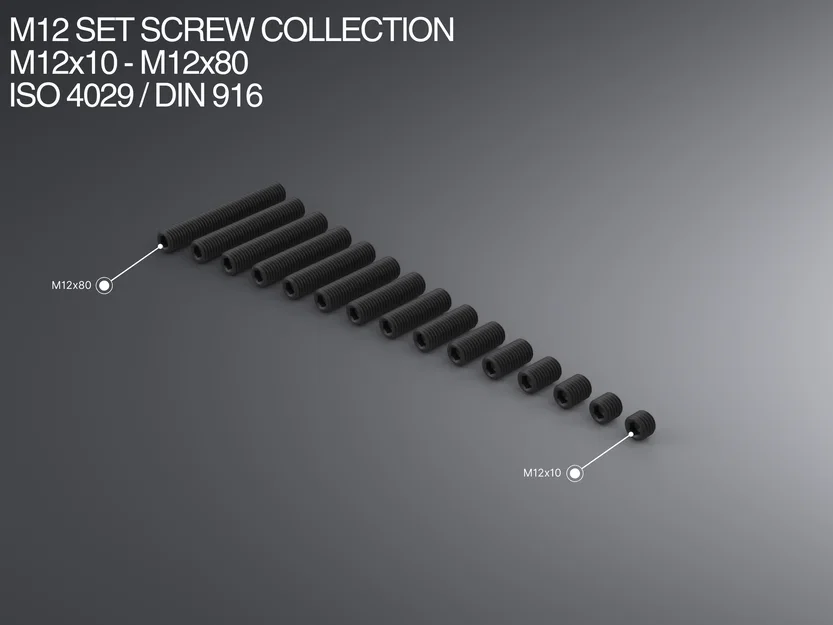 Bộ sưu tập ốc chặn M12 (Set Screw) M12x10–M12x80 ISO 4029 / DIN 916 - Image 1