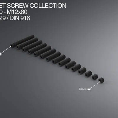 Bộ sưu tập ốc chặn M12 (Set Screw) M12x10–M12x80 ISO 4029 / DIN 916