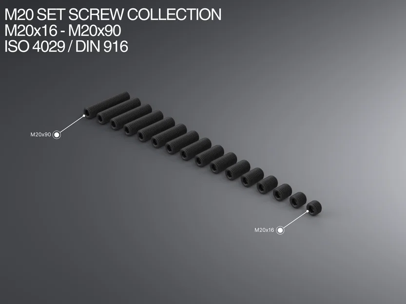 Bộ sưu tập vít chặn M20 (Set Screw) M20x16–M20x90 ISO 4029 / DIN 916 - Image 1