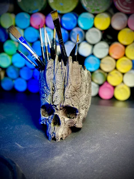 Mô hình trang trí đầu lâu gỗ 3D - Đa năng làm chậu cây, ống bút - Image 2