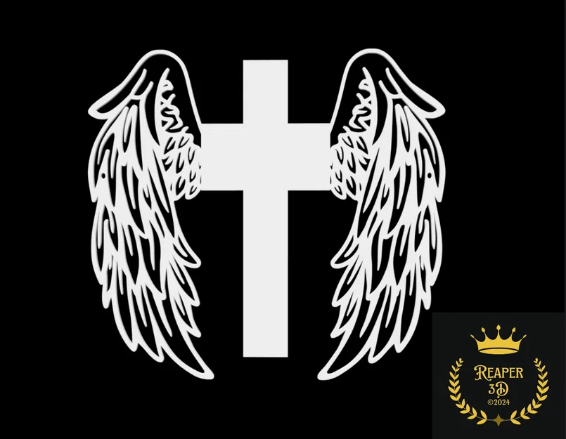 Mô hình 3D Thập tự giá gắn cánh thiên thần (Cross with wings) - Image 1