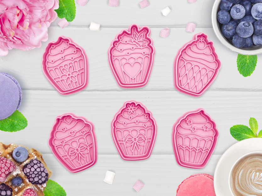 Bộ khuôn cắt bánh quy hình cupcake 3D độc đáo - Image 1