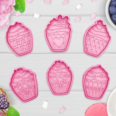 Bộ khuôn cắt bánh quy hình cupcake 3D độc đáo