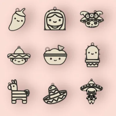 Bộ 15 Móc Khóa Văn Hóa Mexico Dễ Thương In 3D