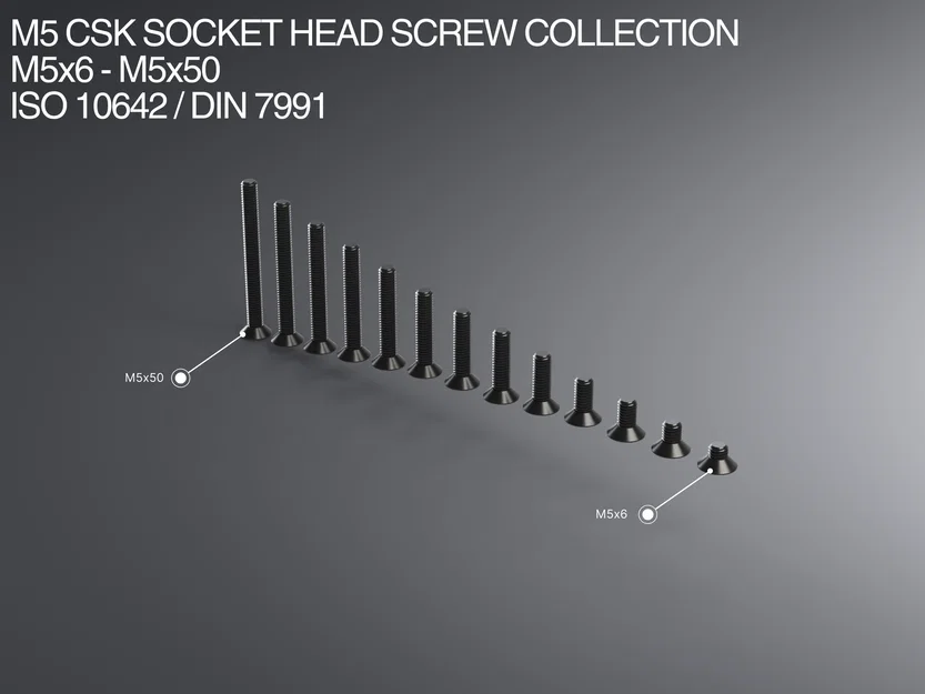 Bộ sưu tập vít M5 CSK Socket Head M5x6–M5x50 ISO 10642 / DIN 7991 - Image 1