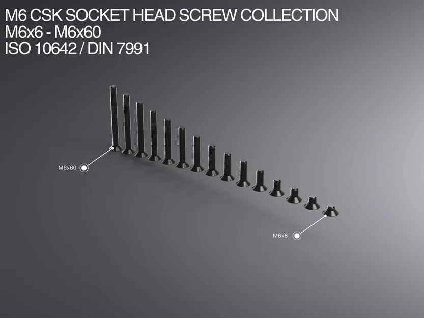Bộ sưu tập ốc M6 CSK Socket Head M6x6–M6x60 ISO 10642 / DIN 7991 - Image 1