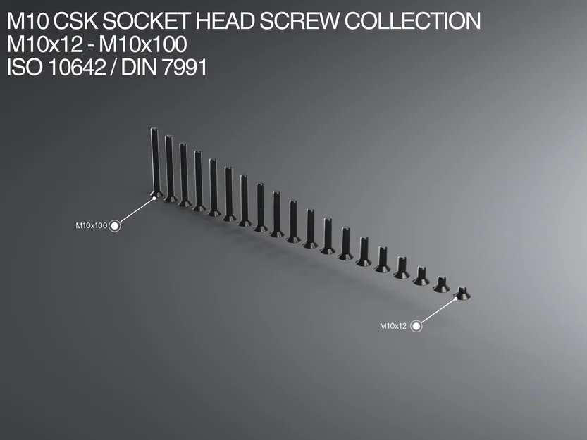 Bộ sưu tập ốc vít đầu âm M10 (M10x12-M10x100) chuẩn ISO 10642 / DIN 7991 - Image 1