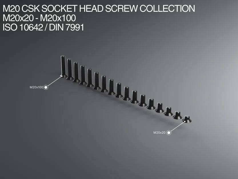 Bộ sưu tập vít M20 CSK Socket Head M20x20–M20x100 ISO 10642/DIN 7991 - Image 1