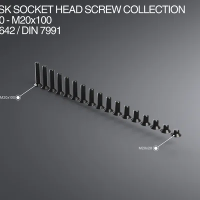 Bộ sưu tập vít M20 CSK Socket Head M20x20–M20x100 ISO 10642/DIN 7991