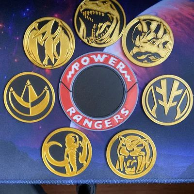 Bộ đế lót ly và huy hiệu Power Rangers (Mighty Morphin' Power Rangers)