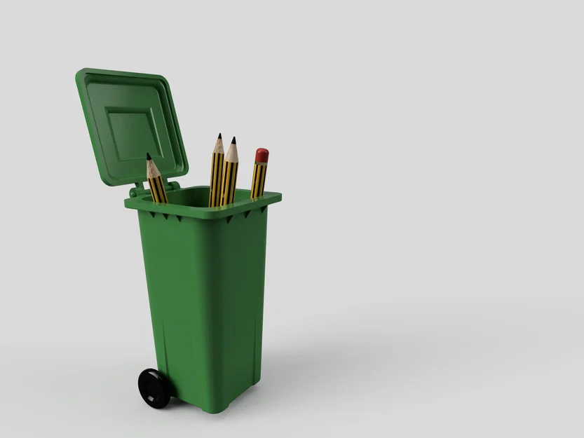 Ống cắm bút thùng rác có bánh xe (Wheelie bin pen pot) - Image 1