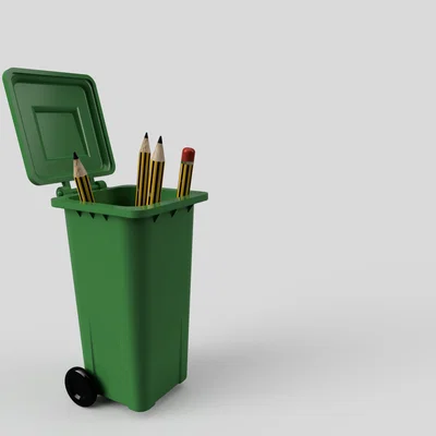Ống cắm bút thùng rác có bánh xe (Wheelie bin pen pot)