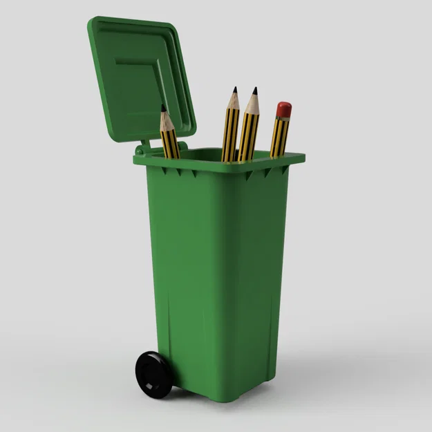 Ống cắm bút thùng rác có bánh xe (Wheelie bin pen pot) - Image 2