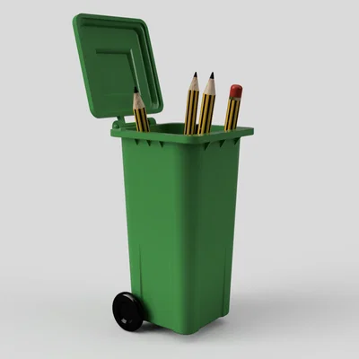 Ống cắm bút thùng rác có bánh xe (Wheelie bin pen pot)