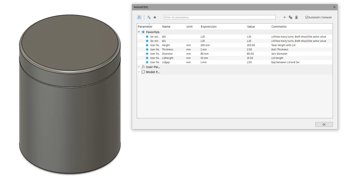 Hũ đựng đồ Parametric với nắp vặn v1 - Image 1