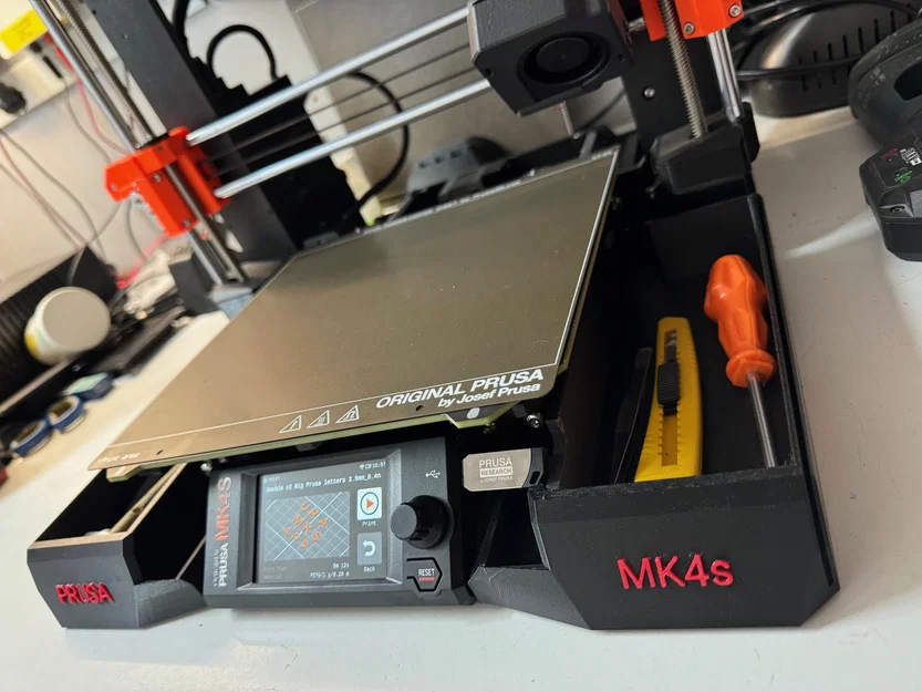 Bản mới: Prusa MK4s Side Bin có khe print sheet + khe USB, bản ngắn cho build plate - Image 1