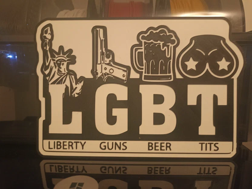 Bảng trang trí LGBT hài hước (Liberty, Guns, Beer, Tits) - In 3D - Image 1
