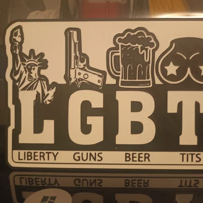 Bảng trang trí LGBT hài hước (Liberty, Guns, Beer, Tits) - In 3D