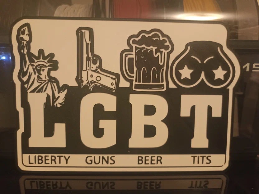 Bảng trang trí LGBT hài hước (Liberty, Guns, Beer, Tits) - In 3D - Image 3