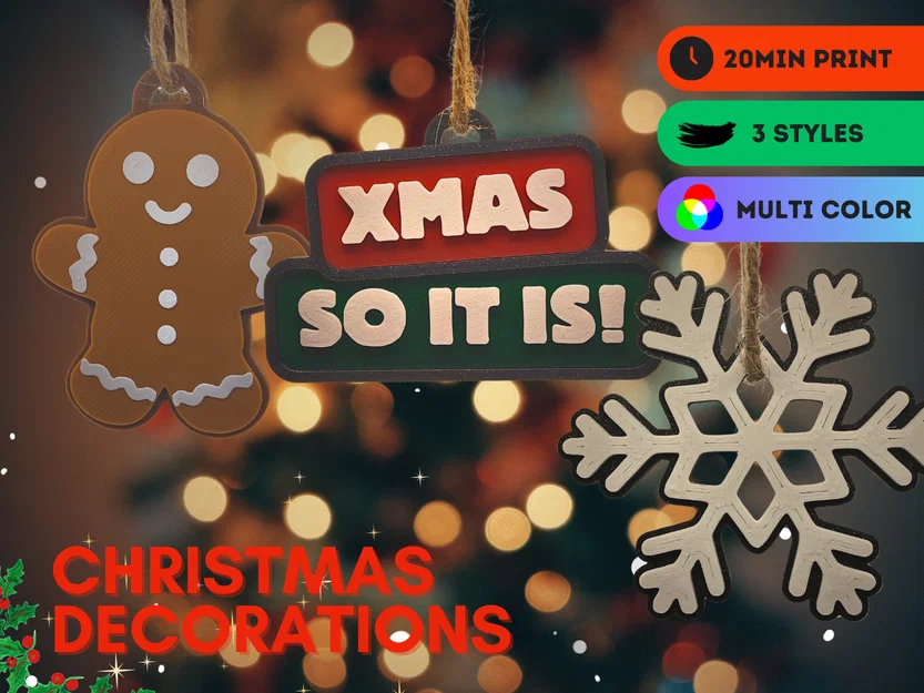Bộ trang trí/móc khóa Giáng Sinh - bông tuyết, người bánh gừng & chữ xmas - Image 1