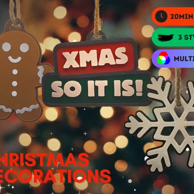 Bộ trang trí/móc khóa Giáng Sinh - bông tuyết, người bánh gừng & chữ xmas