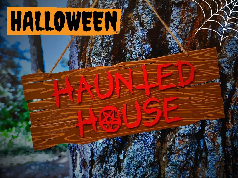 Bảng hiệu Ngôi Nhà Ma Halloween (Halloween Haunted House Sign) - Image 1