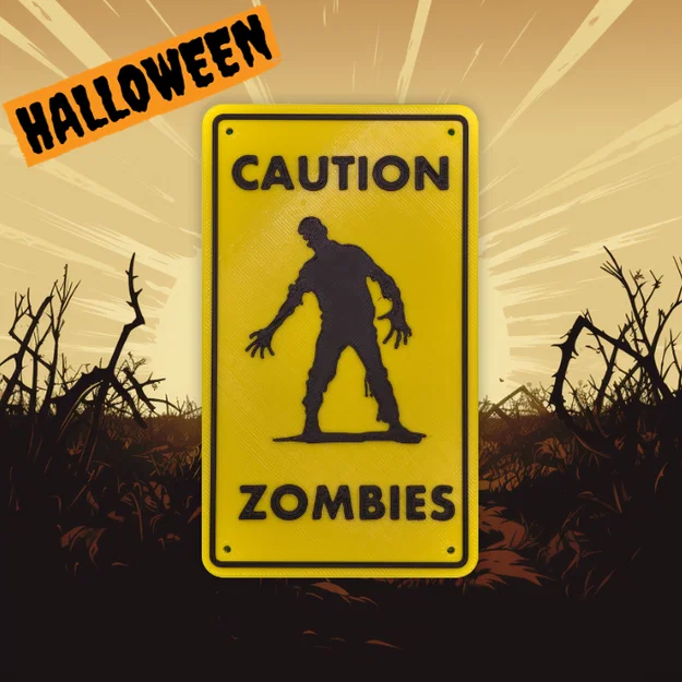 Bảng hiệu Halloween – Caution Zombies – Wall Art - Image 1