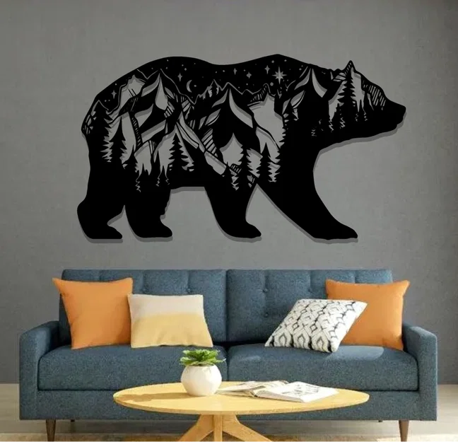 Decal dán tường gấu rừng silhouette phong cảnh núi – Wall Decal Forest Animal - Image 2