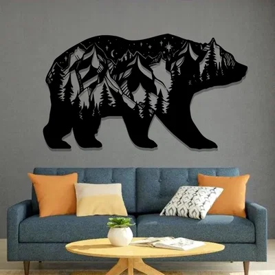 Decal dán tường gấu rừng silhouette phong cảnh núi – Wall Decal Forest Animal