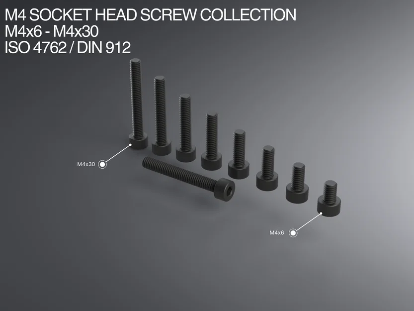 Bộ sưu tập ốc lục giác chìm đầu trụ M4x6–M4x30 (ISO 4762 / DIN 912) - Image 1