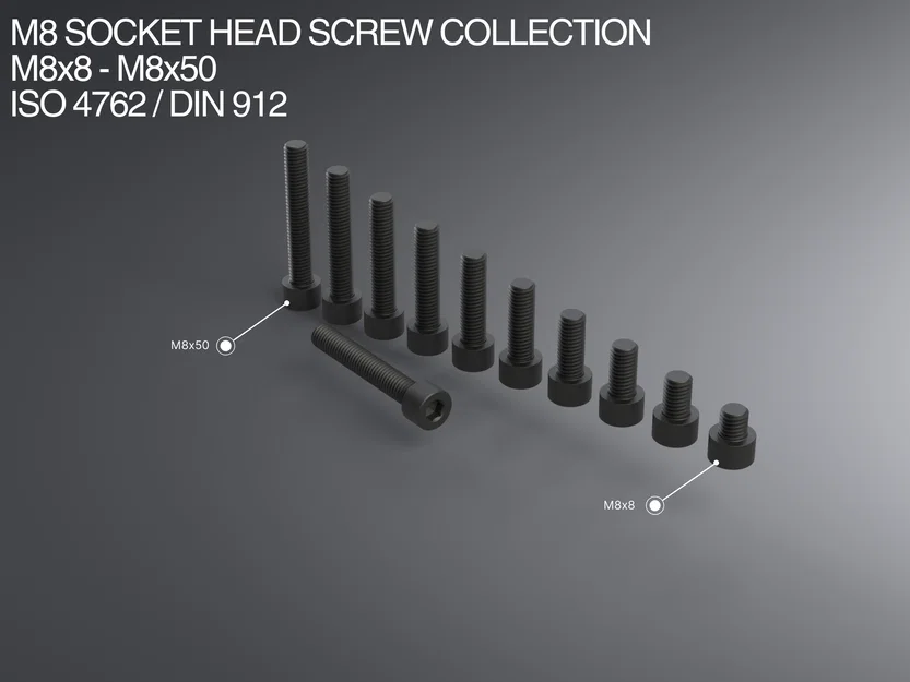 Bộ sưu tập vít đầu trụ lục giác chìm M8 M8x8–M8x50 ISO 4762/DIN 912 - Image 1