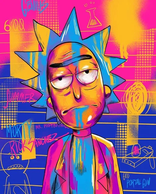 Tranh In 3D Trippy Rick Đa Sắc Màu Phong Cách HueForge - Image 1