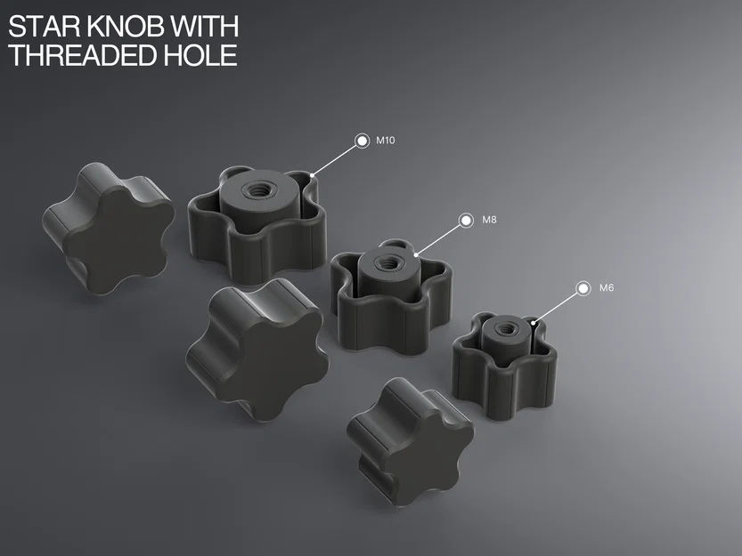 Bộ núm vặn hình sao Metric Star Knobs (M6, M8, M10) in 3D - Image 1
