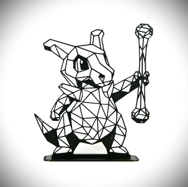 Geometric Low Poly Cubone – Tranh trưng bày 2.5D kèm chân đế - Image 1