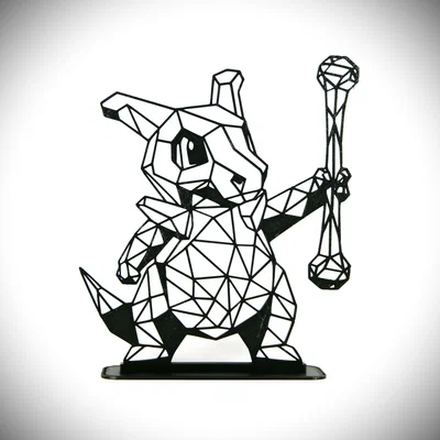 Geometric Low Poly Cubone – Tranh trưng bày 2.5D kèm chân đế