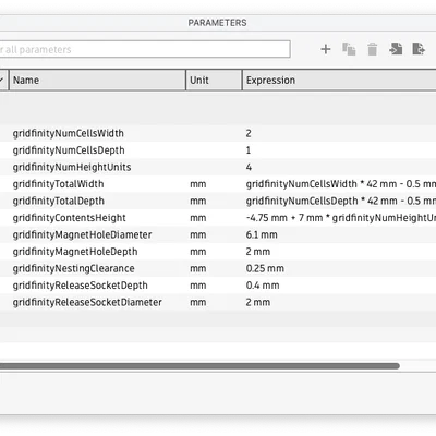 Template Gridfinity bin cho Fusion 360 (tham số đầy đủ)