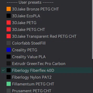 Profile Filament Orca Slicer: TPU, PETG, PLA, v.v.