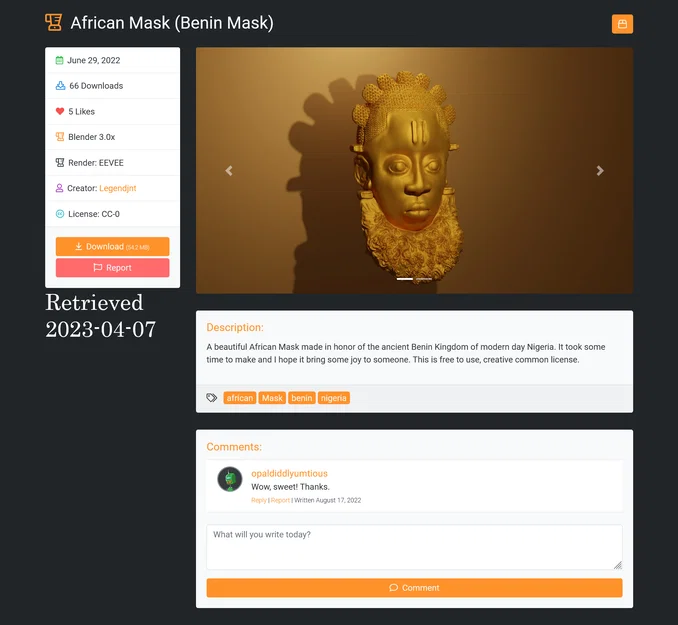 Mô hình 3D Mặt nạ Châu Phi cổ đại (Benin Mask) cực chi tiết - Image 3